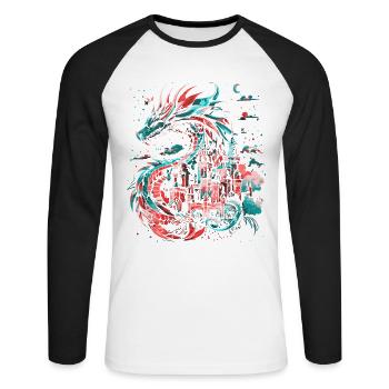 Dragon Castle Fantasy Magic Mythology Creature - Unisex Long Sleeve Baseball T-Shirt - white/black - Front - Nik (191cm)
