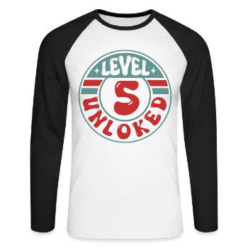 Niveau 5 débloqué – Design d’anniversaire de joueur cool - T-shirt baseball manches longues Homme - blanc/noir - Devant - Nik (191cm)