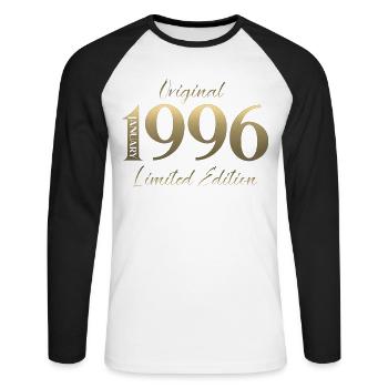 30e anniversaire Original janvier 1996 - T-shirt baseball manches longues Homme - blanc/noir - Devant - Nik (191cm)