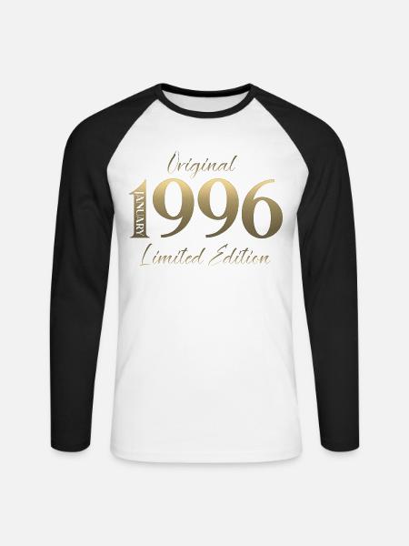 30th Birthday Original January 1996 - Unisex Long Sleeve Baseball T-Shirt - white/black