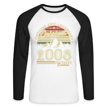 Cadeau d’anniversaire original rétro vintage 2008 - T-shirt baseball manches longues Homme - blanc/noir - Devant - Nik (191cm)