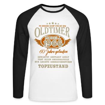 Voiture de collection construite en 1966 Born Vintage Birthday - T-shirt baseball manches longues Homme - blanc/noir - Devant - Nik (191cm)