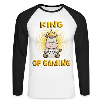 game junkie gaming - Unisex Baseballshirt langarm - Weiß/Schwarz - Vorne - Nik (191cm)