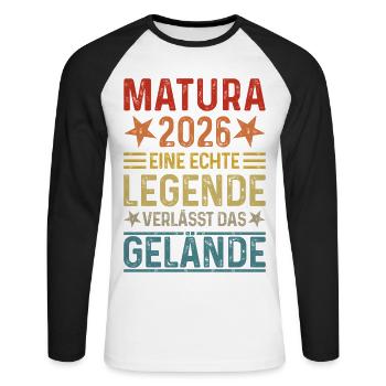 Matura 2026 Une légende quitte le site - T-shirt baseball manches longues Homme - blanc/noir - Devant - Nik (191cm)