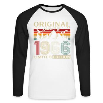 60e anniversaire Original Millésime janvier 1966 - T-shirt baseball manches longues Homme - blanc/noir - Devant - Nik (191cm)