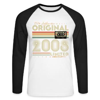 Anniversaire original vintage rétro vintage 2008 - T-shirt baseball manches longues Homme - blanc/noir - Devant - Nik (191cm)