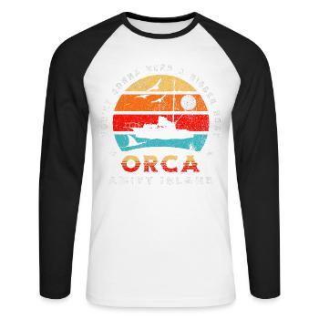 Orca - Amity Island - Unisex Long Sleeve Baseball T-Shirt - white/black - Front - Nik (191cm)