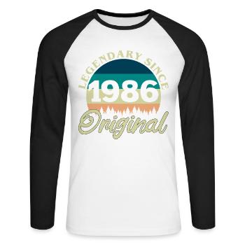 1986 Vintage Retro Original Birthday Gift - Unisex Long Sleeve Baseball T-Shirt - white/black - Front - Nik (191cm)