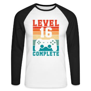 16. Geburtstag Level 16 Complete 16 Jahre Gamer  - Unisex Baseballshirt langarm - Weiß/Schwarz - Vorne - Nik (191cm)