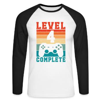 4e anniversaire Niveau 4 Complet 4 Années de Joueur - T-shirt baseball manches longues Homme - blanc/noir - Devant - Nik (191cm)