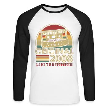 Original 2008 Vintage Vintage Anniversaire Rétro - T-shirt baseball manches longues Homme - blanc/noir - Devant - Nik (191cm)