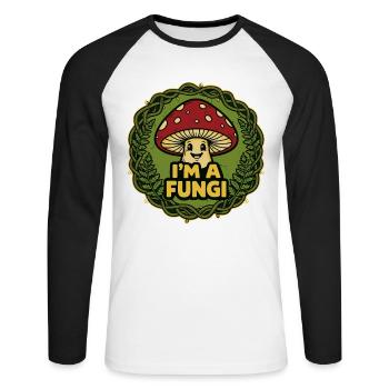 I'm a Fungi – Lustiger Pilz Wortwitz - Unisex Baseballshirt langarm - Weiß/Schwarz - Vorne - Nik (191cm)