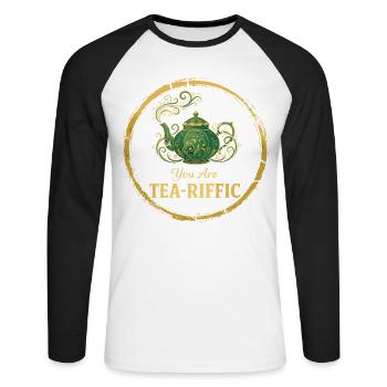You Are Tea-Riffic – Vintage Teapot Wordplay - Unisex Long Sleeve Baseball T-Shirt - white/black - Front - Nik (191cm)