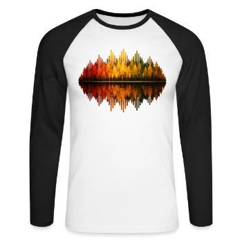 Bäume, Wald, Natur, Wildnis, Outdoor, Reflexion - Unisex Baseballshirt langarm - Weiß/Schwarz - Vorne - Nik (191cm)