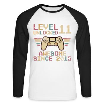 11.Geburtstag Jungen Video Gamer Level 11 unlocked - Unisex Baseballshirt langarm - Weiß/Schwarz - Vorne - Nik (191cm)