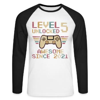 5th Birthday 5 Years Level 5 Birthday Gift - Unisex Long Sleeve Baseball T-Shirt - white/black - Front - Nik (191cm)
