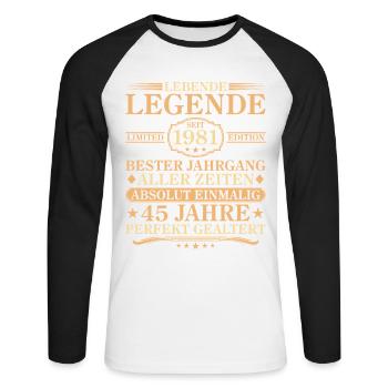 Anniversaire : né en 1981, 45 ans - T-shirt baseball manches longues Homme - blanc/noir - Devant - Nik (191cm)
