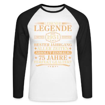 Anniversaire né en 1951 75 ans - T-shirt baseball manches longues Homme - blanc/noir - Devant - Nik (191cm)