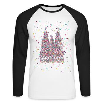 Kölner Dom Fasching Karneval Konfetti Kostüm  - Unisex Baseballshirt langarm - Weiß/Schwarz - Vorne - Nik (191cm)