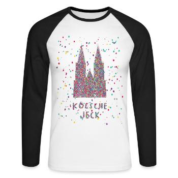 Cologne Jeck Cathédrale de Cologne Carnaval Confettis - T-shirt baseball manches longues Homme - blanc/noir - Devant - Nik (191cm)
