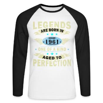 Anniversaire janvier 1961 Cadeau Vintage Limited - T-shirt baseball manches longues Homme - blanc/noir - Devant - Nik (191cm)