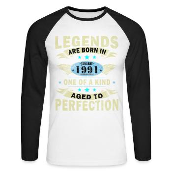 Légende du 35e anniversaire janvier 1991 - T-shirt baseball manches longues Homme - blanc/noir - Devant - Nik (191cm)