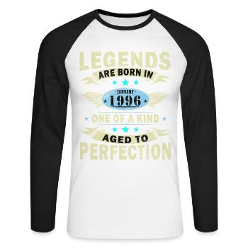 Legenden-wurden-im-Januar-1996-geboren - Unisex Baseballshirt langarm - Weiß/Schwarz - Vorne - Nik (191cm)
