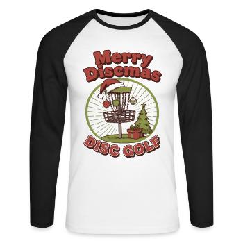 Joyeux Discmas Disc Golf Panier de Disques Volant Drôle - T-shirt baseball manches longues Homme - blanc/noir - Devant - Nik (191cm)