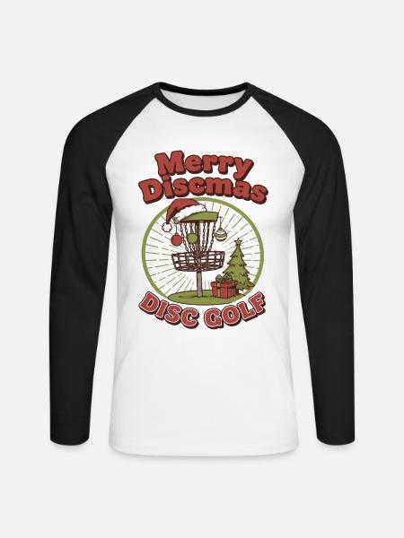 Merry Discmas Disc Golf Funny Flying Disc Basket - Unisex Long Sleeve Baseball T-Shirt - white/black