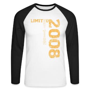 Limited Edition 2008 18th Birthday Gift - Unisex Long Sleeve Baseball T-Shirt - white/black - Front - Nik (191cm)