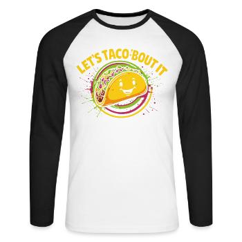 Let’s Taco’bout It – Lustiges Taco Design - Unisex Baseballshirt langarm - Weiß/Schwarz - Vorne - Nik (191cm)
