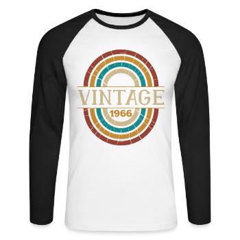 Vintage Geburtstagsgeschenk 1966 Retro Geboren 1966 - Unisex Baseballshirt langarm - Weiß/Schwarz - Vorne - Nik (191cm)
