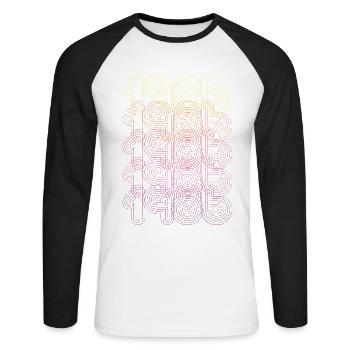 1986 Vintage Futuristic Retro Jubiläumsgeschenk - Unisex Baseballshirt langarm - Weiß/Schwarz - Vorne - Nik (191cm)