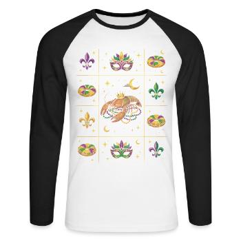 Mardi Gras du Carnaval des Écrevissés - T-shirt baseball manches longues Homme - blanc/noir - Devant - Nik (191cm)