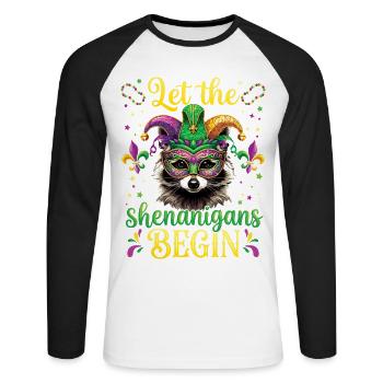 Pitreries Ratons laveurs drôles Mardi Gras - T-shirt baseball manches longues Homme - blanc/noir - Devant - Nik (191cm)