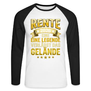 Rente 2026: Legende verlässt Gelände - Unisex Baseballshirt langarm - Weiß/Schwarz - Vorne - Nik (191cm)