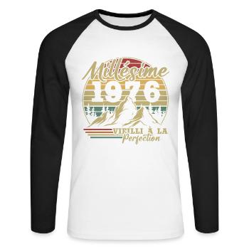 Millésime 1976 - T-shirt baseball manches longues Homme - blanc/noir - Devant - Nik (191cm)