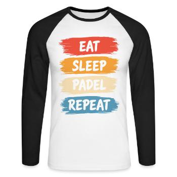 Eat Sleep Padel Repeat Sportler Lifestyle - Unisex Baseballshirt langarm - Weiß/Schwarz - Vorne - Nik (191cm)