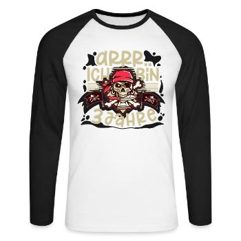 3ème anniversaire Pirate - T-shirt baseball manches longues Homme - blanc/noir - Devant - Nik (191cm)