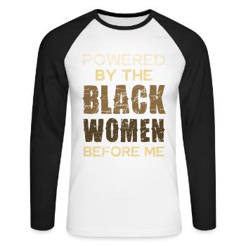 Kraft Schwarzer Frauen Vor Mir - Unisex Baseballshirt langarm - Weiß/Schwarz - Vorne - Nik (191cm)