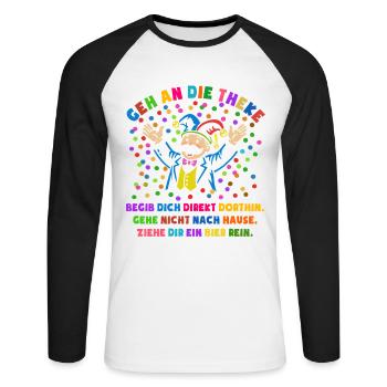 Jubel | Konfetti | Geh an die Theke | Kostüm - Unisex Baseballshirt langarm - Weiß/Schwarz - Vorne - Nik (191cm)
