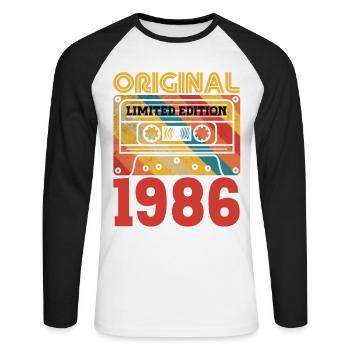 40e Anniversaire 40 ans Original 1986 Vintage - T-shirt baseball manches longues Homme - blanc/noir - Devant - Nik (191cm)
