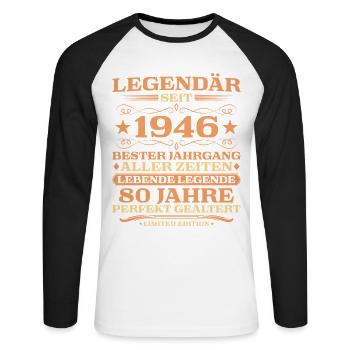 1946 vintage 80 years perfectly aged - Unisex Long Sleeve Baseball T-Shirt - white/black - Front - Nik (191cm)