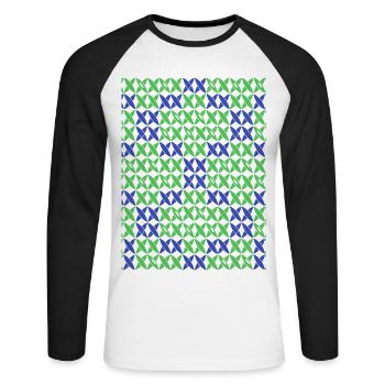 Motif à damier vert-bleu - T-shirt baseball manches longues Homme - blanc/noir - Devant - Nik (191cm)