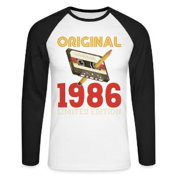 1986 40e Anniversaire 40 ans Original Vintage - T-shirt baseball manches longues Homme - blanc/noir - Devant - Nik (191cm)