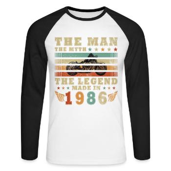 Moto rétro vintage classique de 1986 - T-shirt baseball manches longues Homme - blanc/noir - Devant - Nik (191cm)
