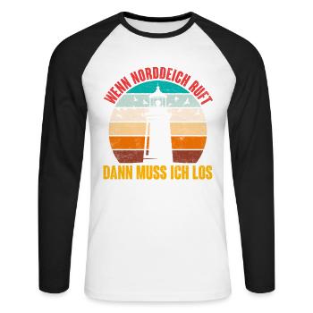 North Sea Holidays WHEN NORDDEICH CALLS Funny - Unisex Long Sleeve Baseball T-Shirt - white/black - Front - Nik (191cm)