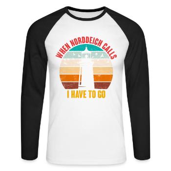 North Sea Holidays WHEN NORDDEICH CALLS Funny - Unisex Long Sleeve Baseball T-Shirt - white/black - Front - Nik (191cm)