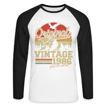 Original 1986 Jahrgang Vintage Geburtstag Retro - T-shirt baseball manches longues Homme - blanc/noir - Devant - Nik (191cm)