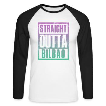 Straight outta Bilbao - Unisex Long Sleeve Baseball T-Shirt - white/black - Front - Nik (191cm)